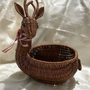 Vintage Brown Wicker Deer Accent Basket